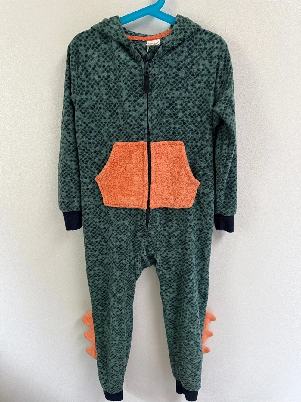 Cat & Jack Green Dino Hooded One-Piece with Orange Accents
